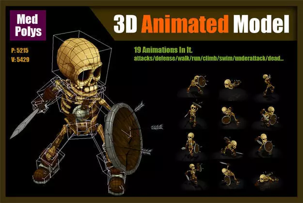 Skeleton Warrior Low-poly 3D model_0