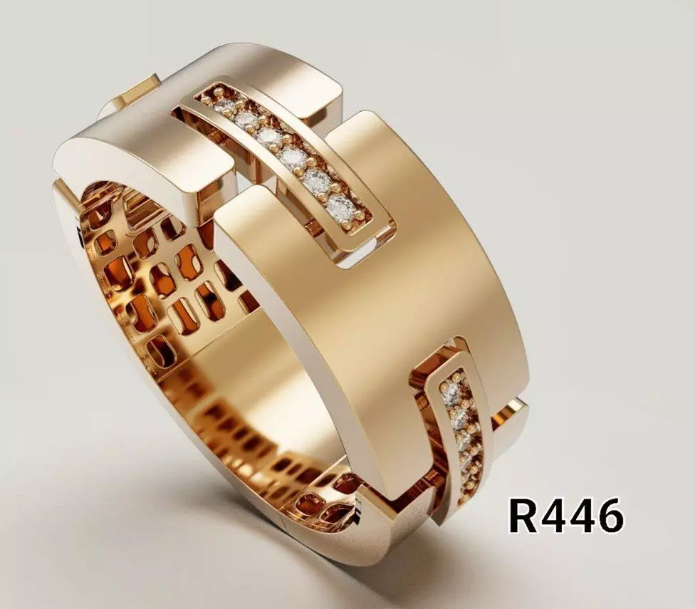 Modern Architectural Gold Ring with Structured Stone Details 3D print model