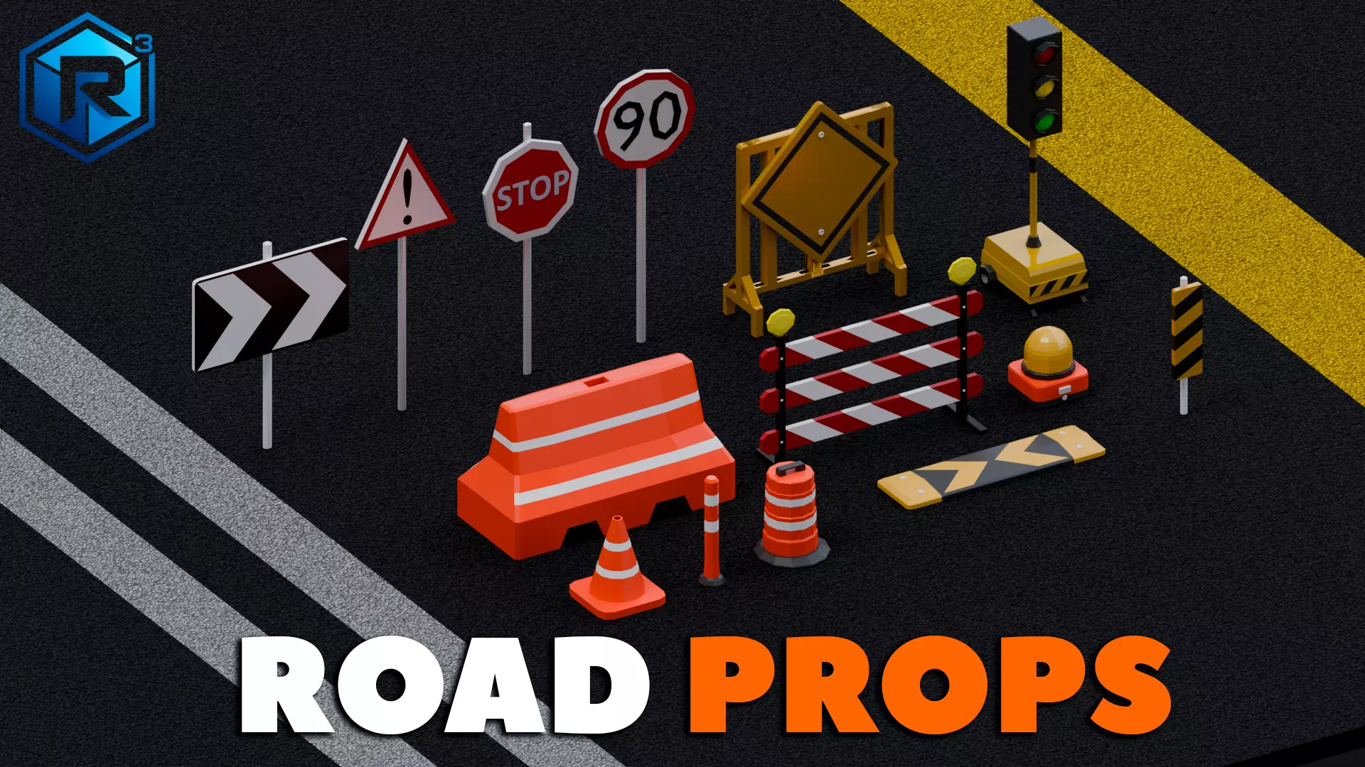 Road Construction Props Pack Low-poly 3D model