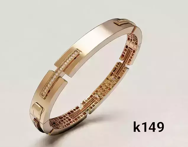 Contemporary Gold Bangle with Linear Stone Details 3D print model