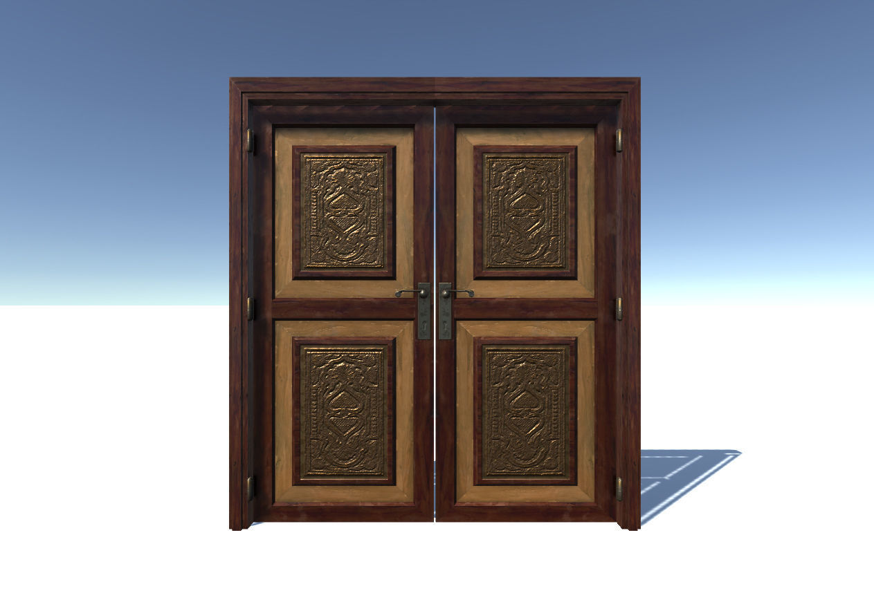 Door Set wooden Low-poly 3D model_3