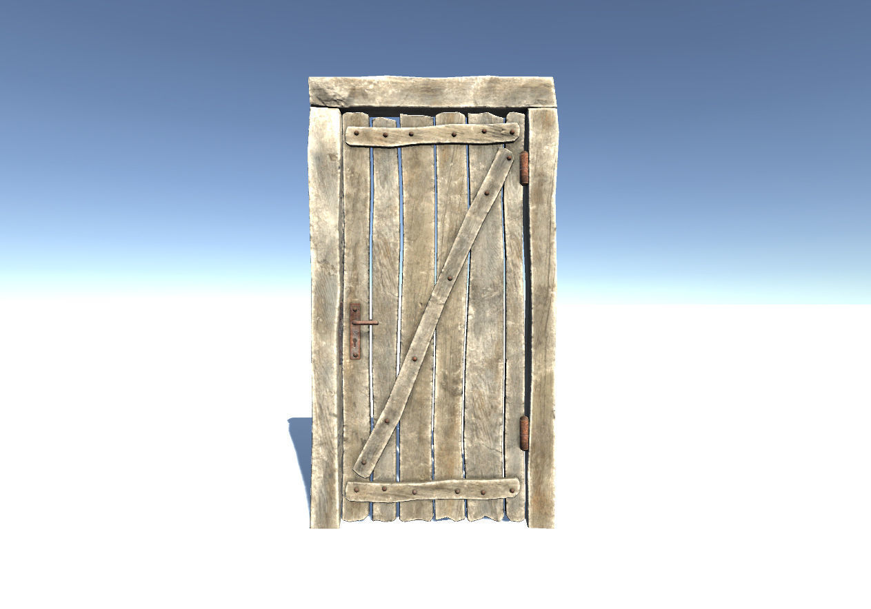 Door Set wooden Low-poly 3D model_2