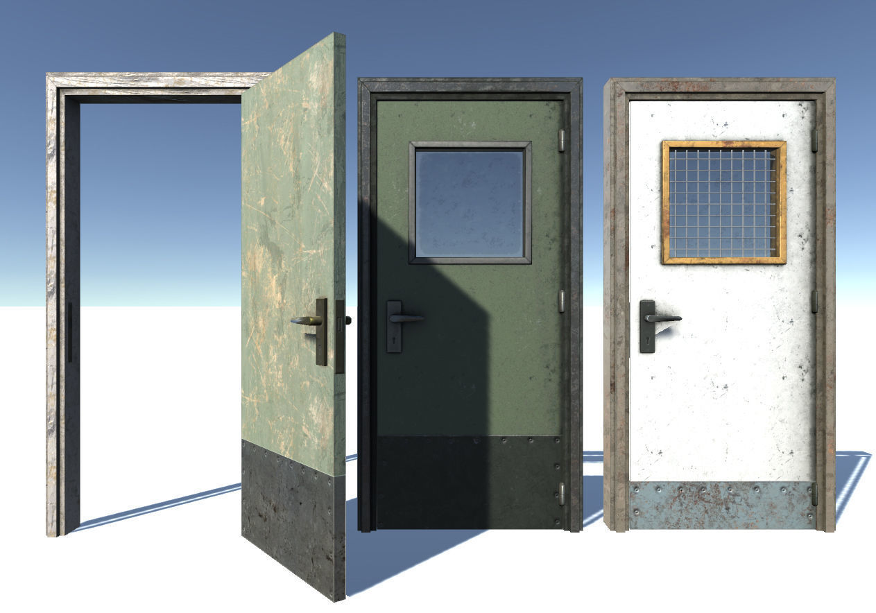 Door Set wooden Low-poly 3D model_5