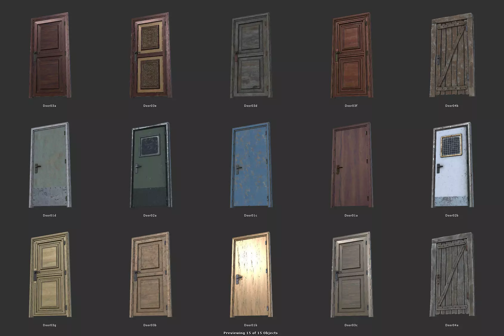 Door Set wooden Low-poly 3D model_0