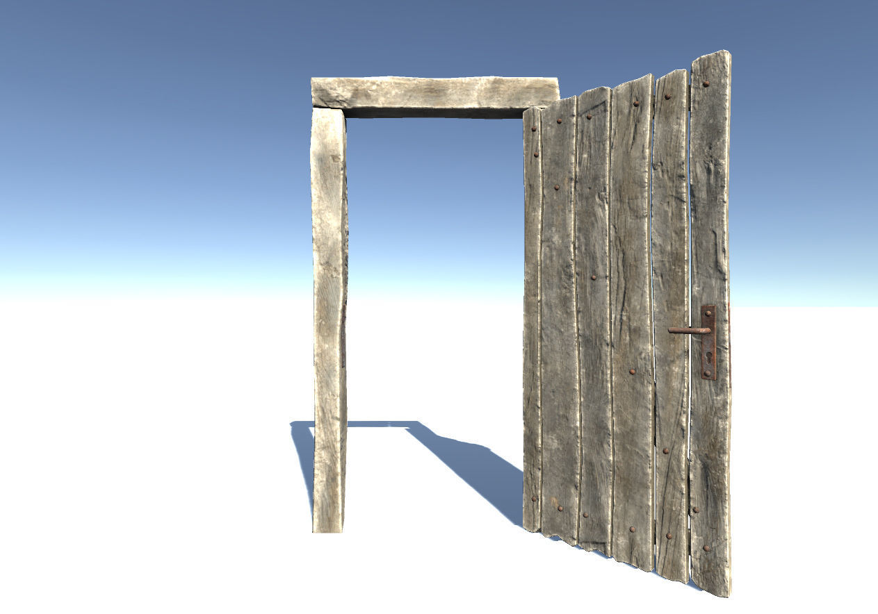 Door Set wooden Low-poly 3D model_4