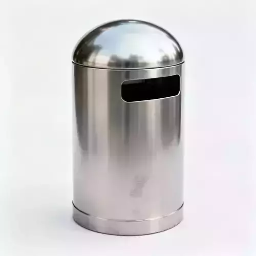 Modern Brushed Steel Street Litter Bin 3D Model