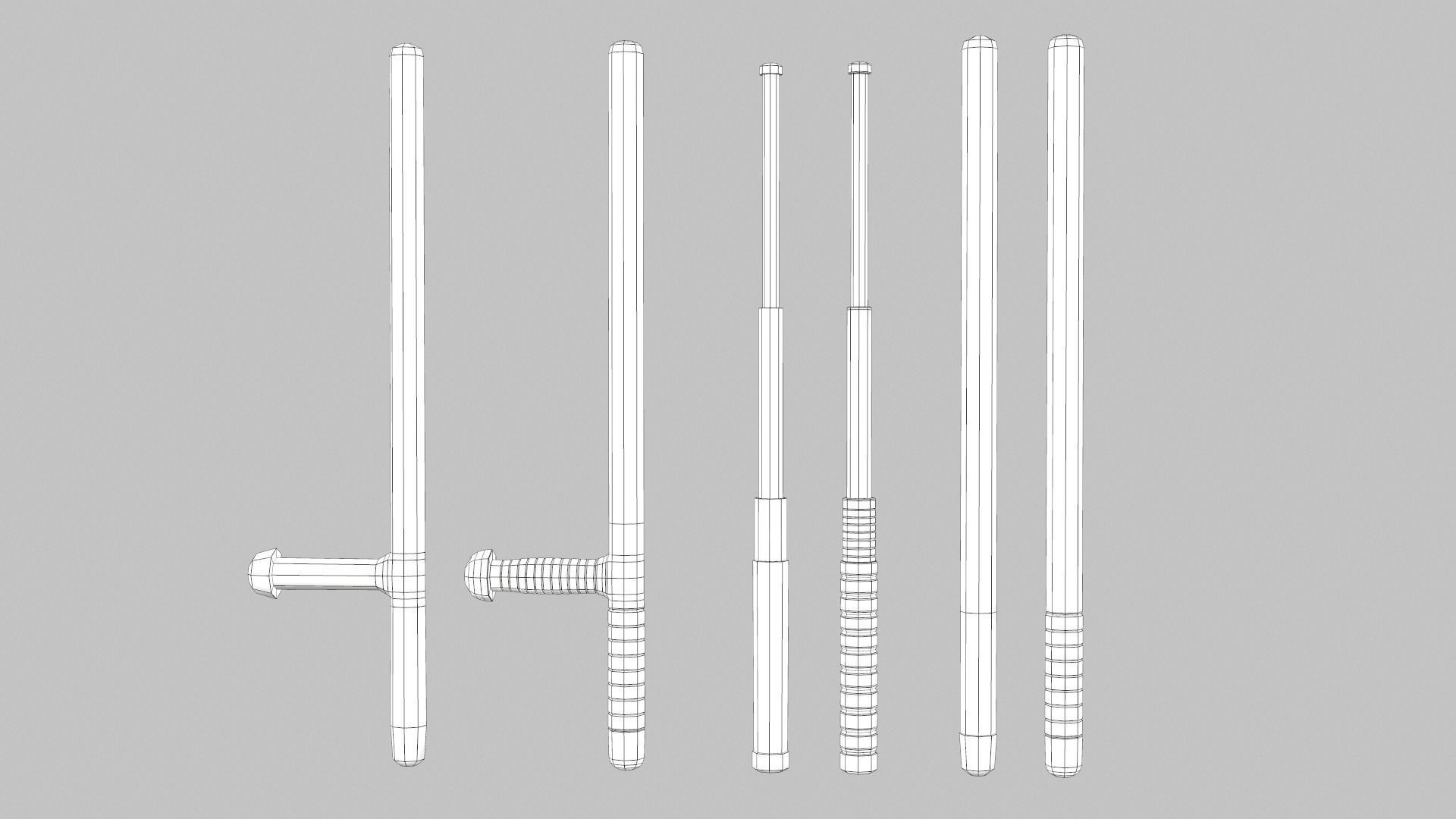 3 Batons Pack 1 Plus 1 Game ready Low Poly Low-poly 3D model_6