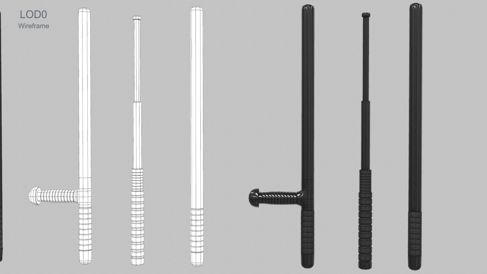 3 Batons Pack 1 Plus 1 Game ready Low Poly Low-poly 3D model_4