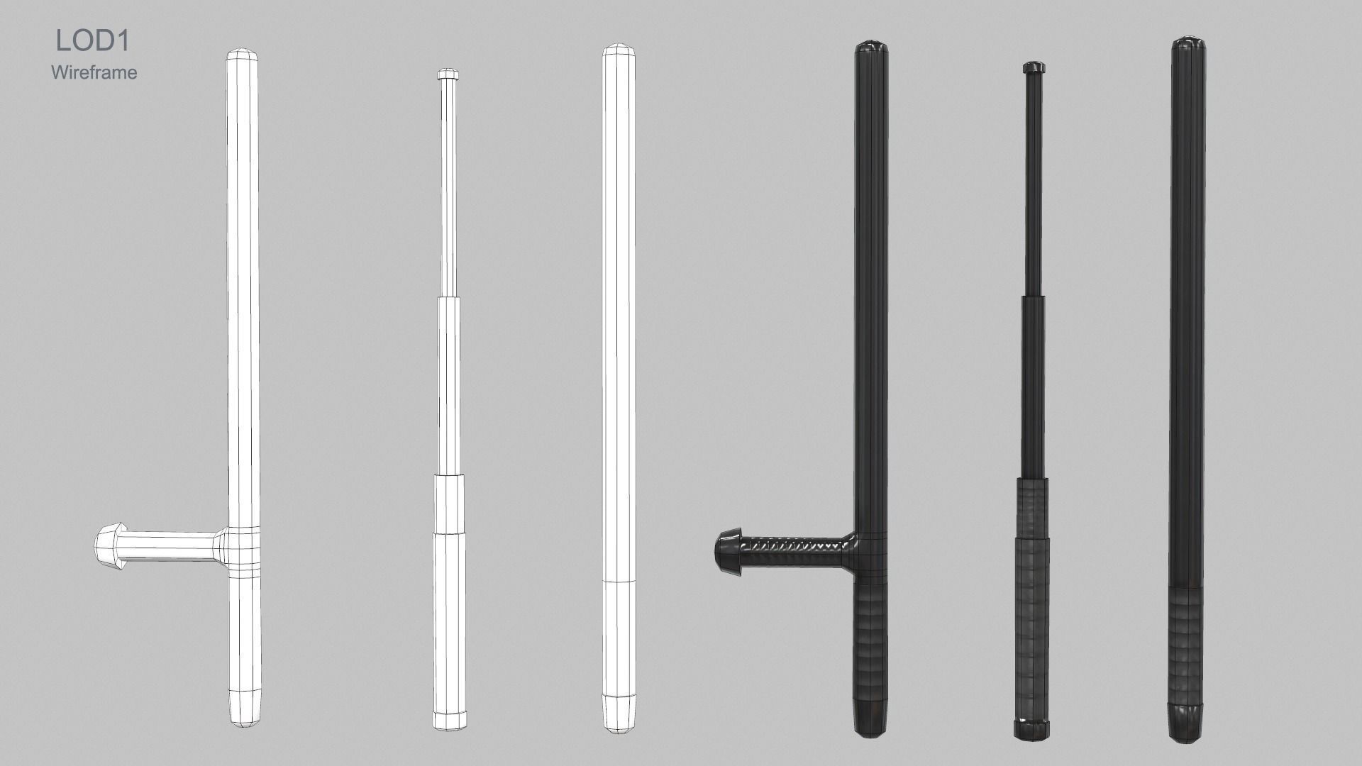 3 Batons Pack 1 Plus 1 Game ready Low Poly Low-poly 3D model_3