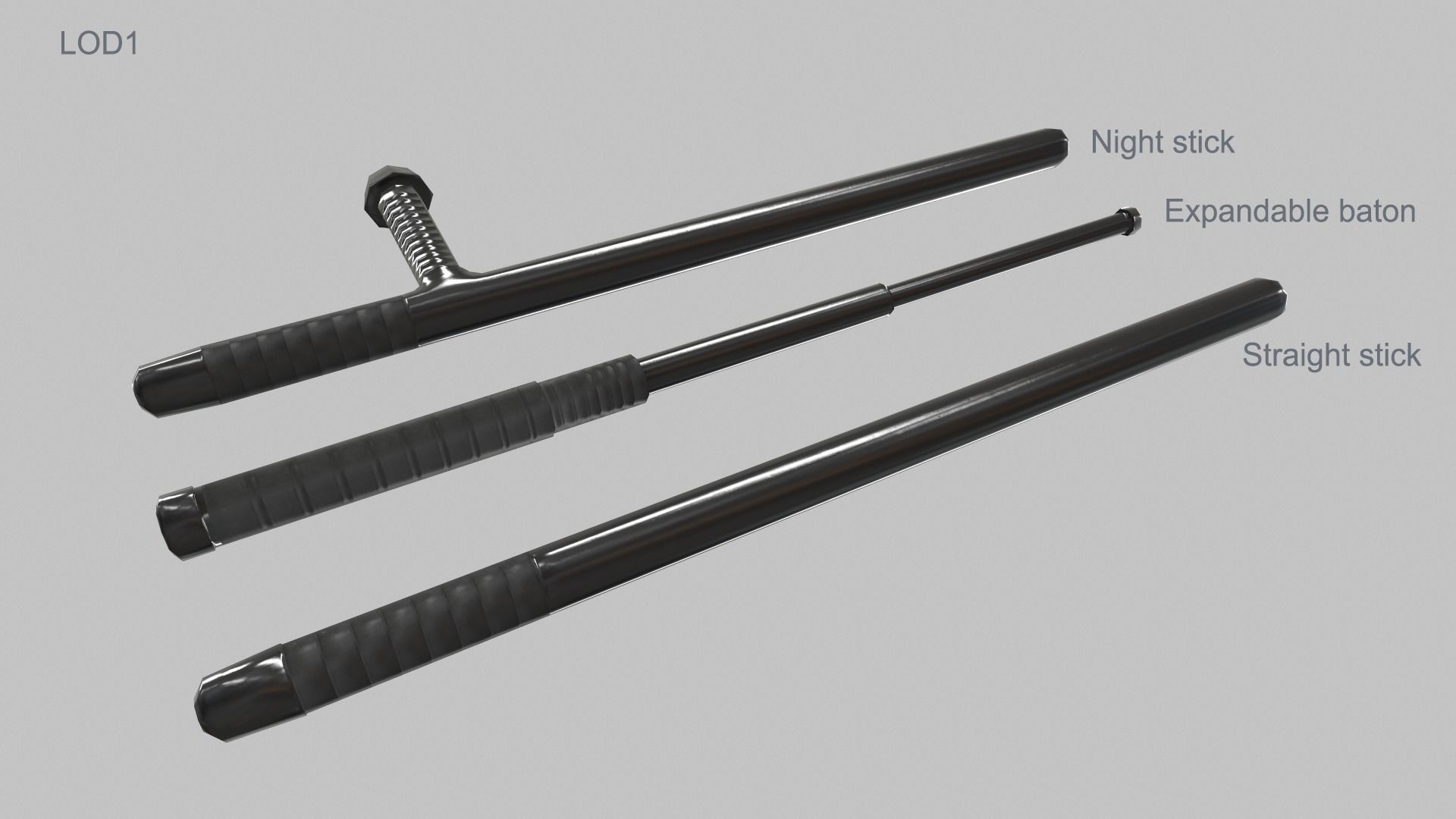 3 Batons Pack 1 Plus 1 Game ready Low Poly Low-poly 3D model_2