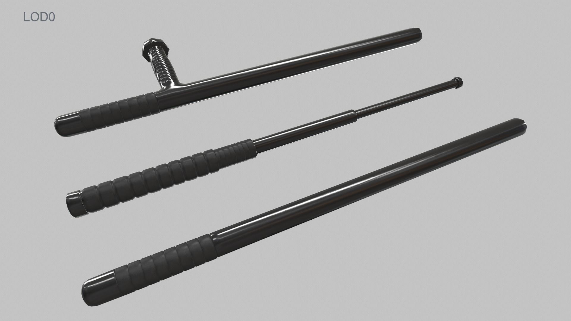 3 Batons Pack 1 Plus 1 Game ready Low Poly Low-poly 3D model_1