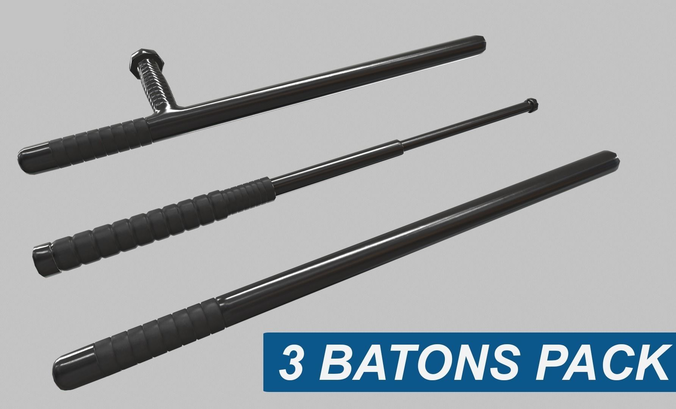 3 Batons Pack 1 Plus 1 Game ready Low Poly Low-poly 3D model