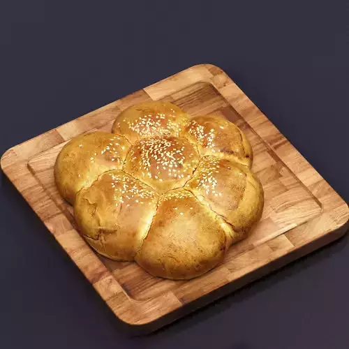 S00011 Sesame Pull-Apart Bread Low-poly 3D model 6