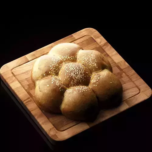 S00011 Sesame Pull-Apart Bread Low-poly 3D model 7