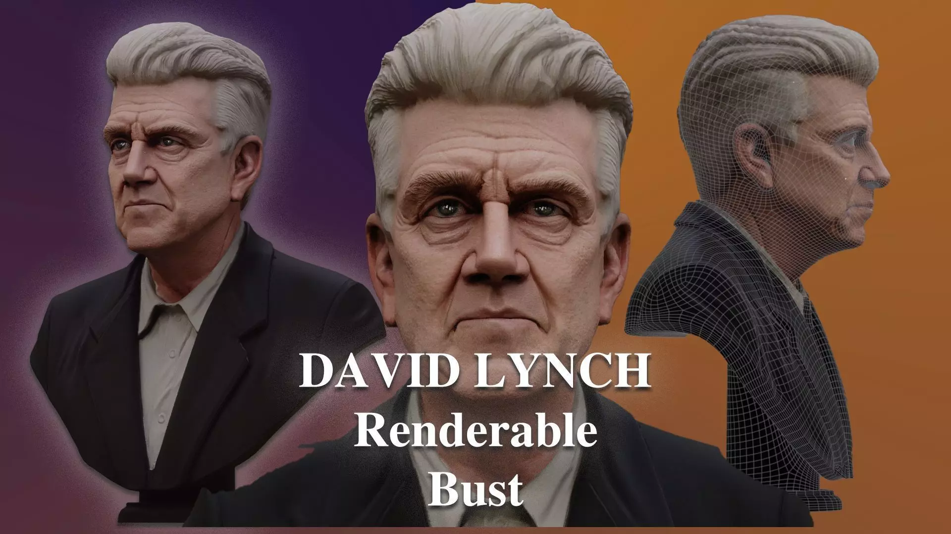 DAVID LYNCH renderable bust Low-poly 3D model