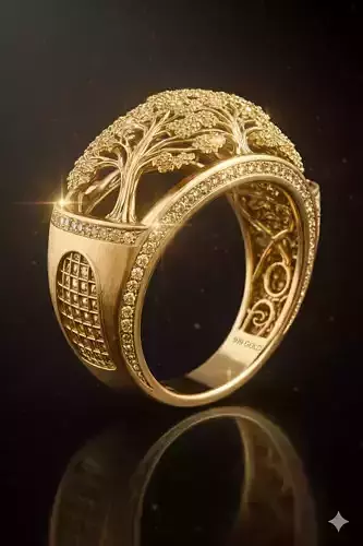 Ornamental Tree Ring 3D Printable Luxury Ring 
