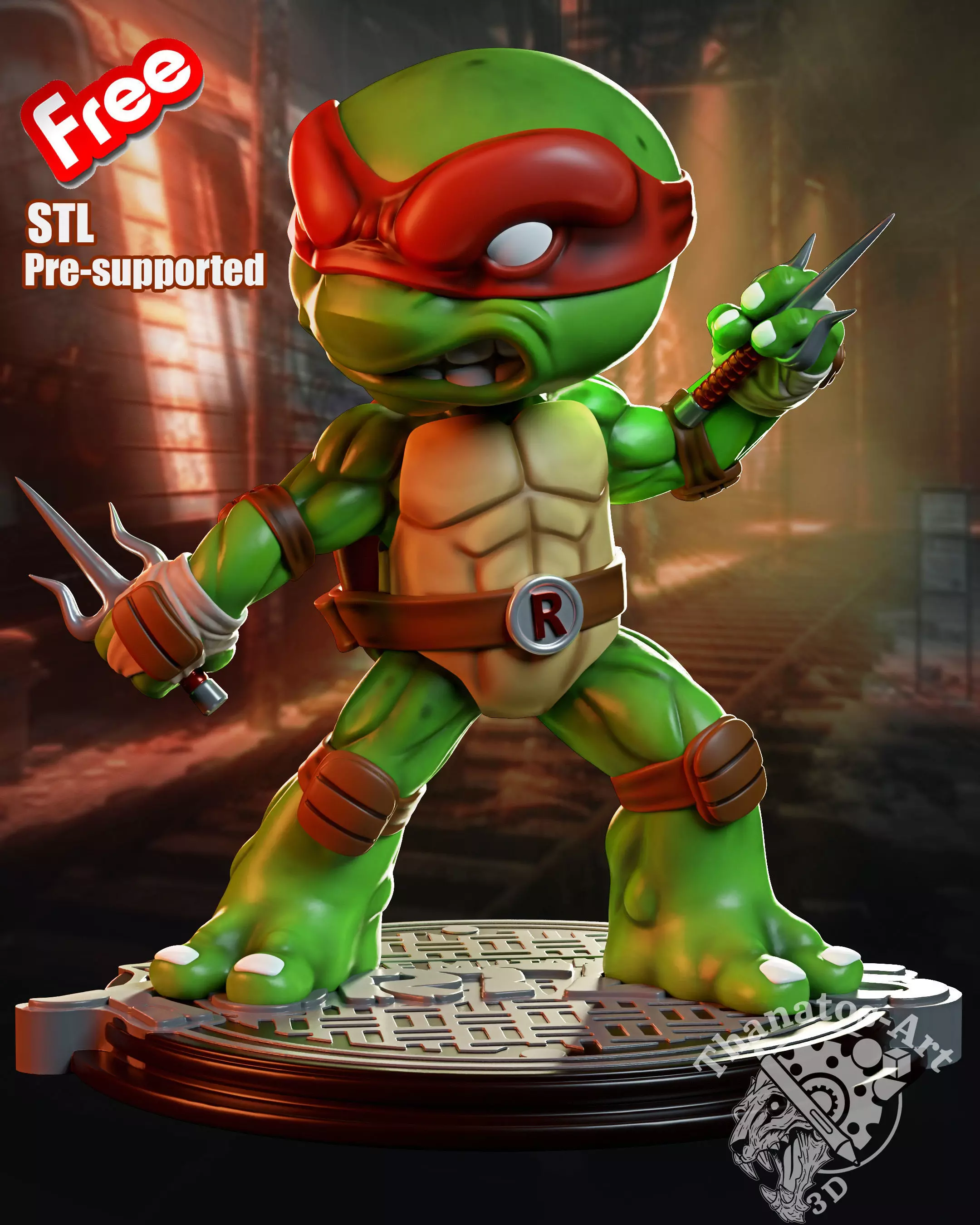 Raphael TMNT chibi by ThanatosArt Free 3D print model