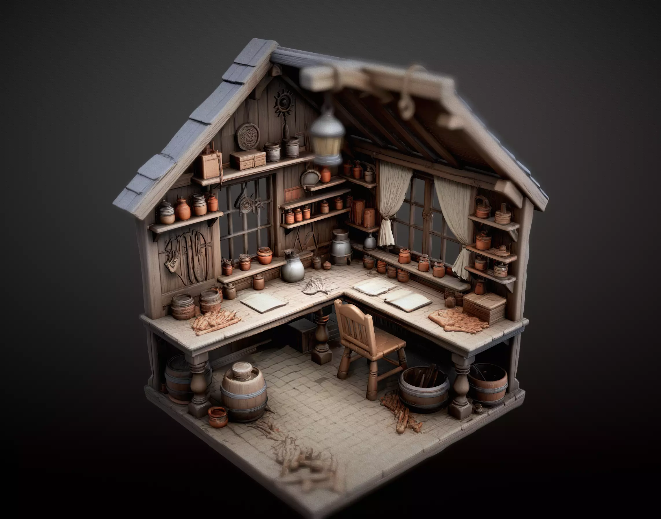 Poly Low Mini House STL Open-Side Detailed Diorama 3D 3D print model