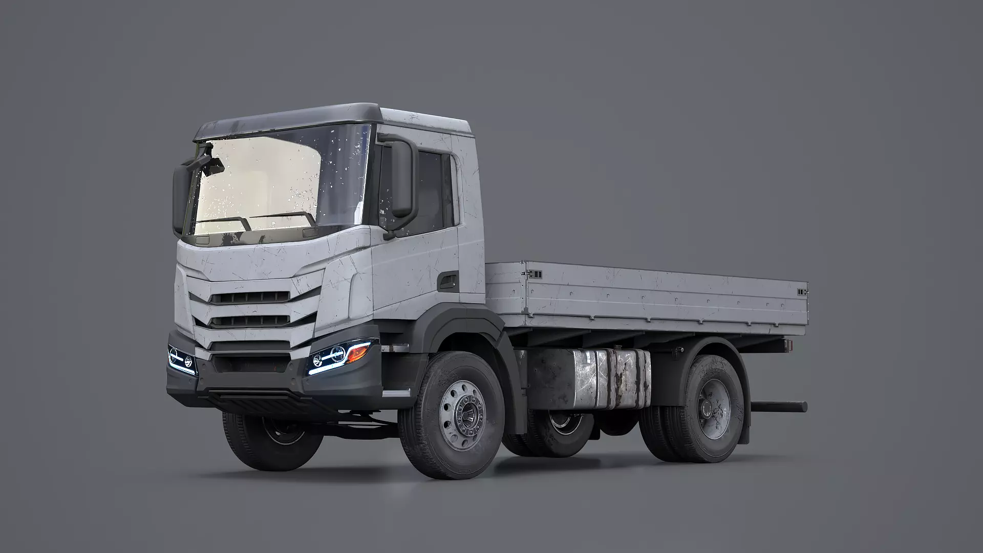 Realistic Flatbed Truck Aged and Rusted 3D model