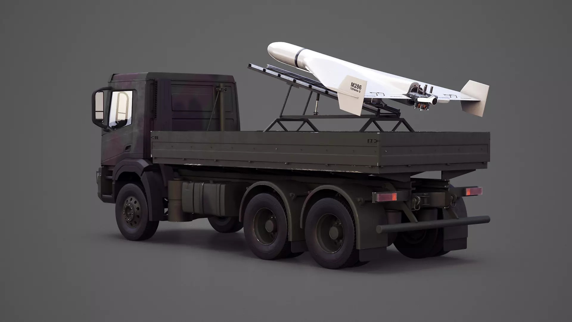 Military Transport Truck with Drone Launcher Geran-2 White 3D model