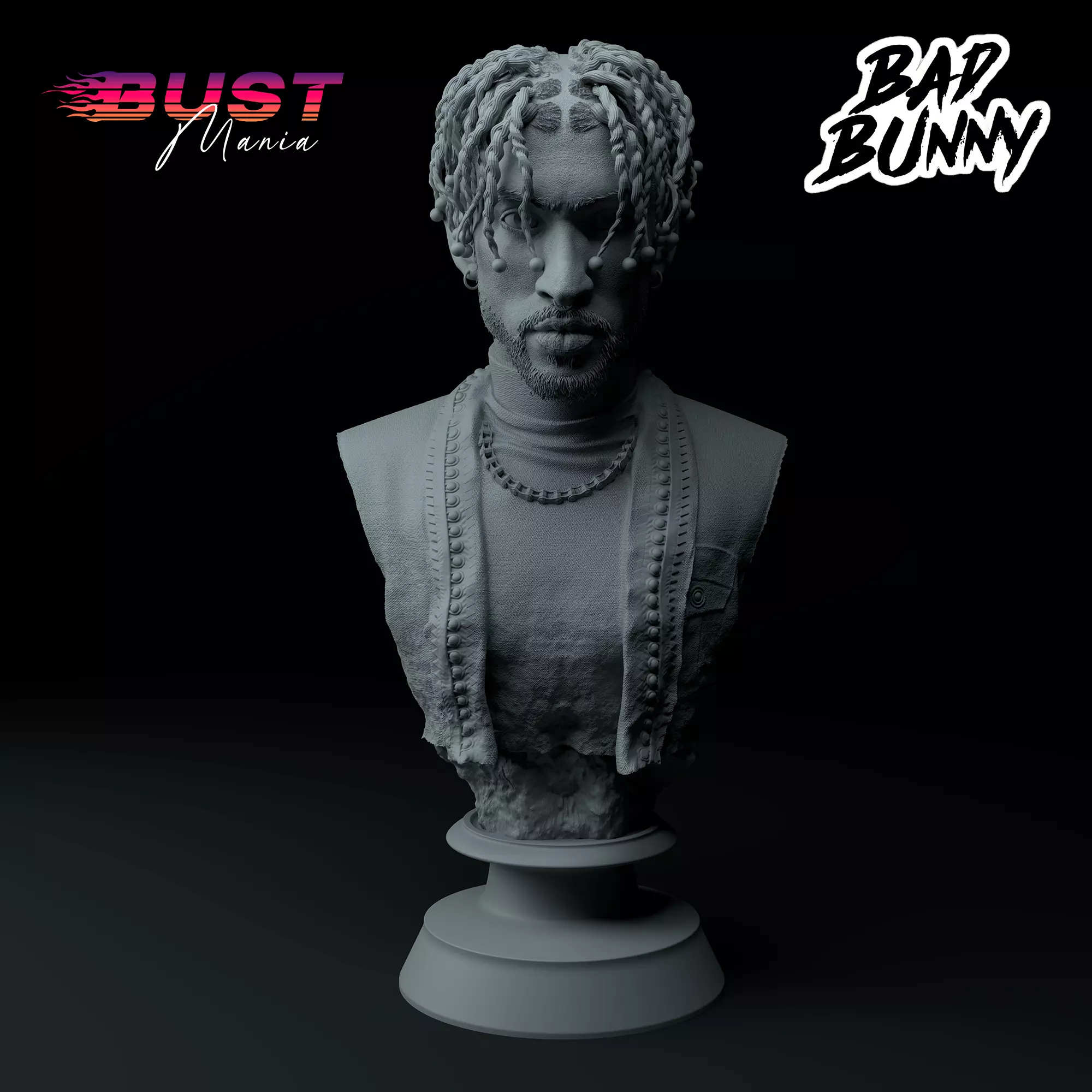 Bad Bunny Braids Edition Premium 3D Bust STL 3D print model