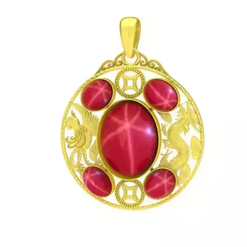 Luxury Dragon Phoenix Ruby Cabochon Pendant for Jewelry 119a 3D print model