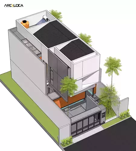 3D Model Modern Minimalist White Box House Contemporary Style 3D model 3