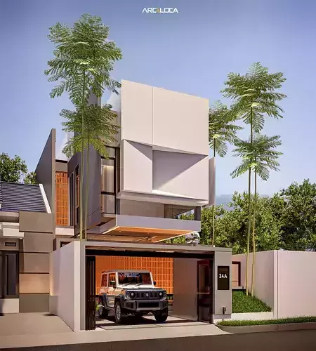 3D Model Modern Minimalist White Box House Contemporary Style 3D model 7