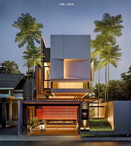 3D Model Modern Minimalist White Box House Contemporary Style 3D model 6