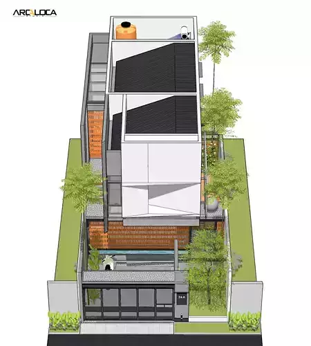 3D Model Modern Minimalist White Box House Contemporary Style 3D model 2