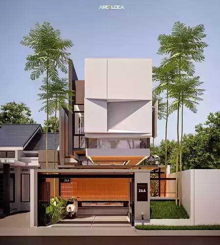 3D Model Modern Minimalist White Box House Contemporary Style 3D model 5