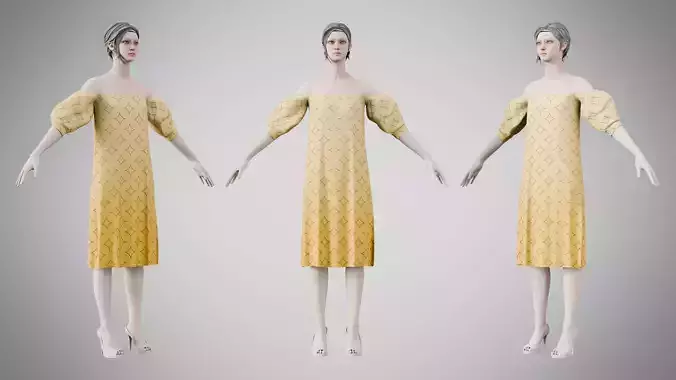 Dress 15 Caramel With Design Low-poly 3D model