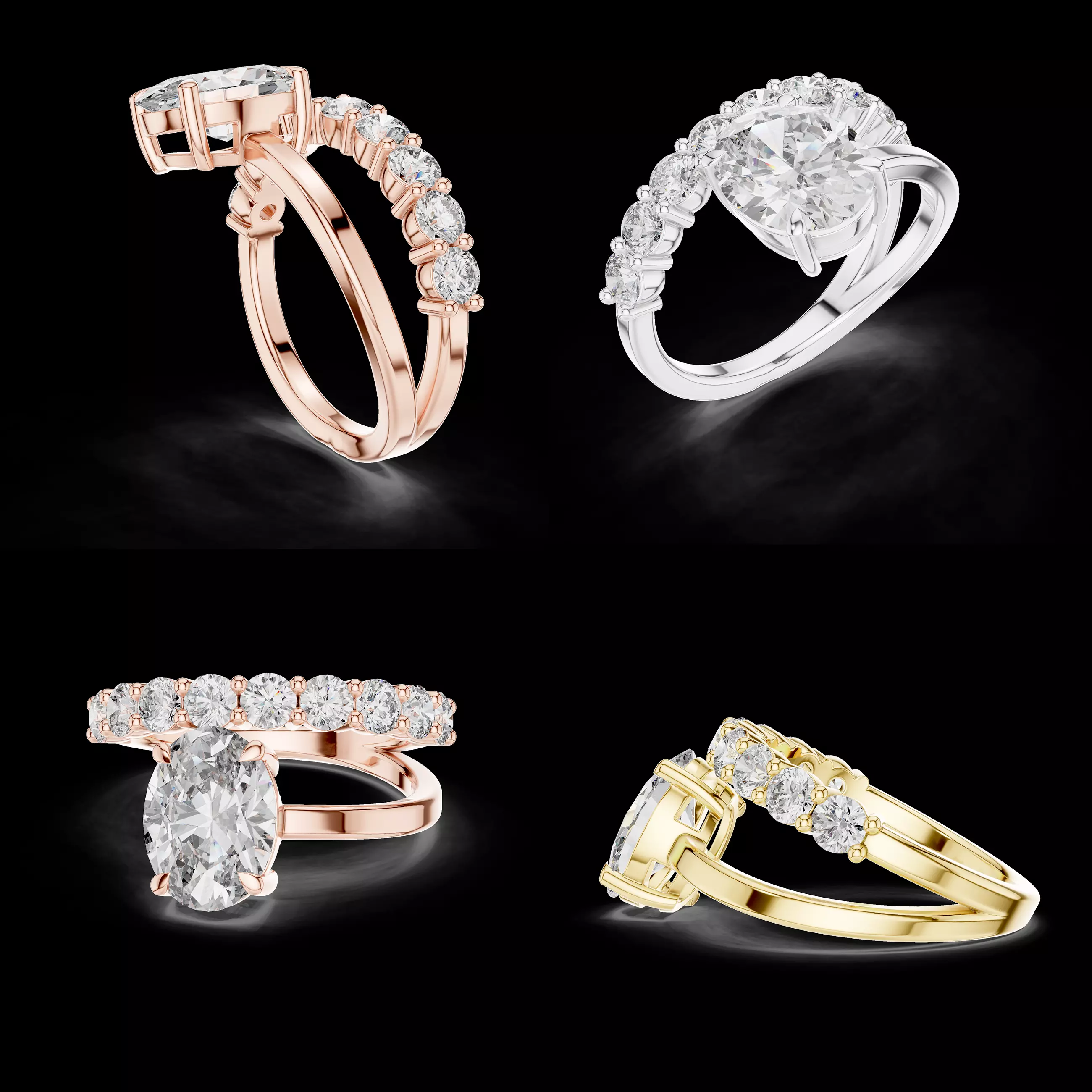 Diamond Solitaire Engagement Ring CAD Side Stone Bridal Ring 3D print model