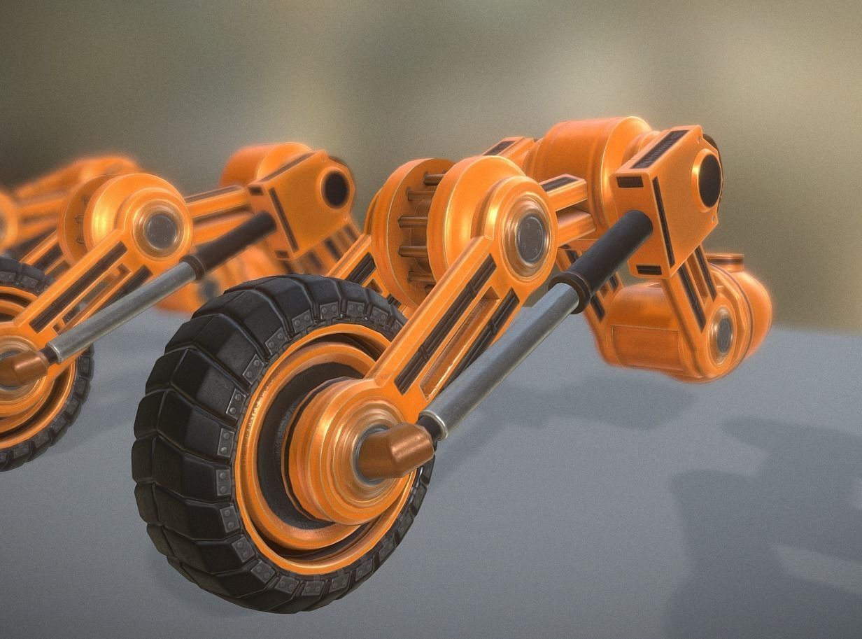 Hydraulic Suspension with Tires Orange Version Rig and Animation Low-poly 3D model_0