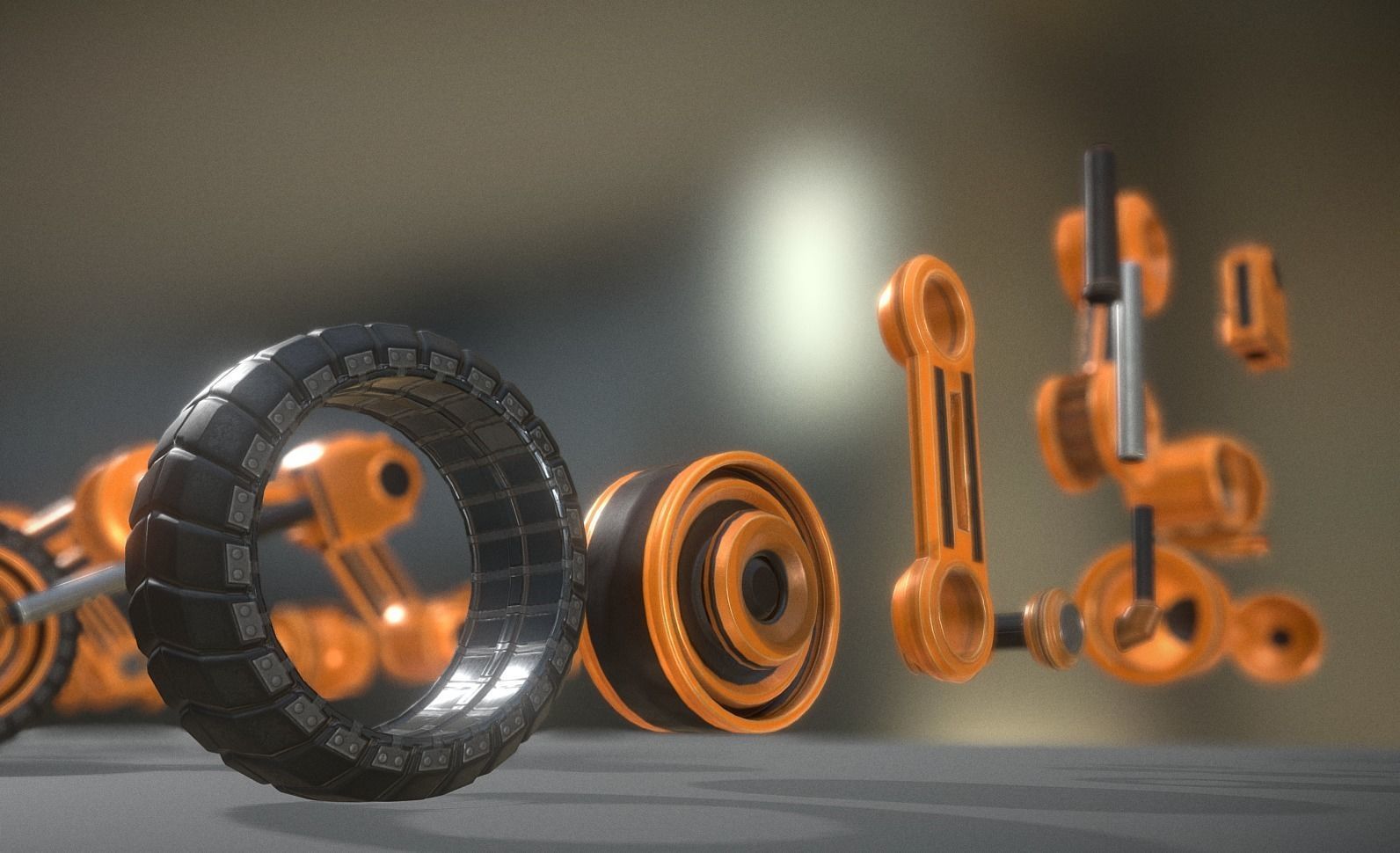 Hydraulic Suspension with Tires Orange Version Rig and Animation Low-poly 3D model_6