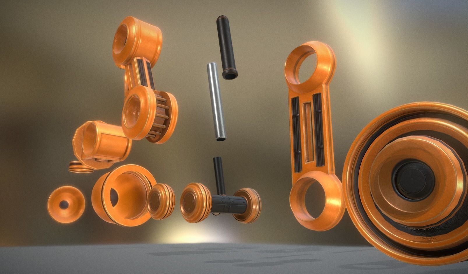 Hydraulic Suspension with Tires Orange Version Rig and Animation Low-poly 3D model_7
