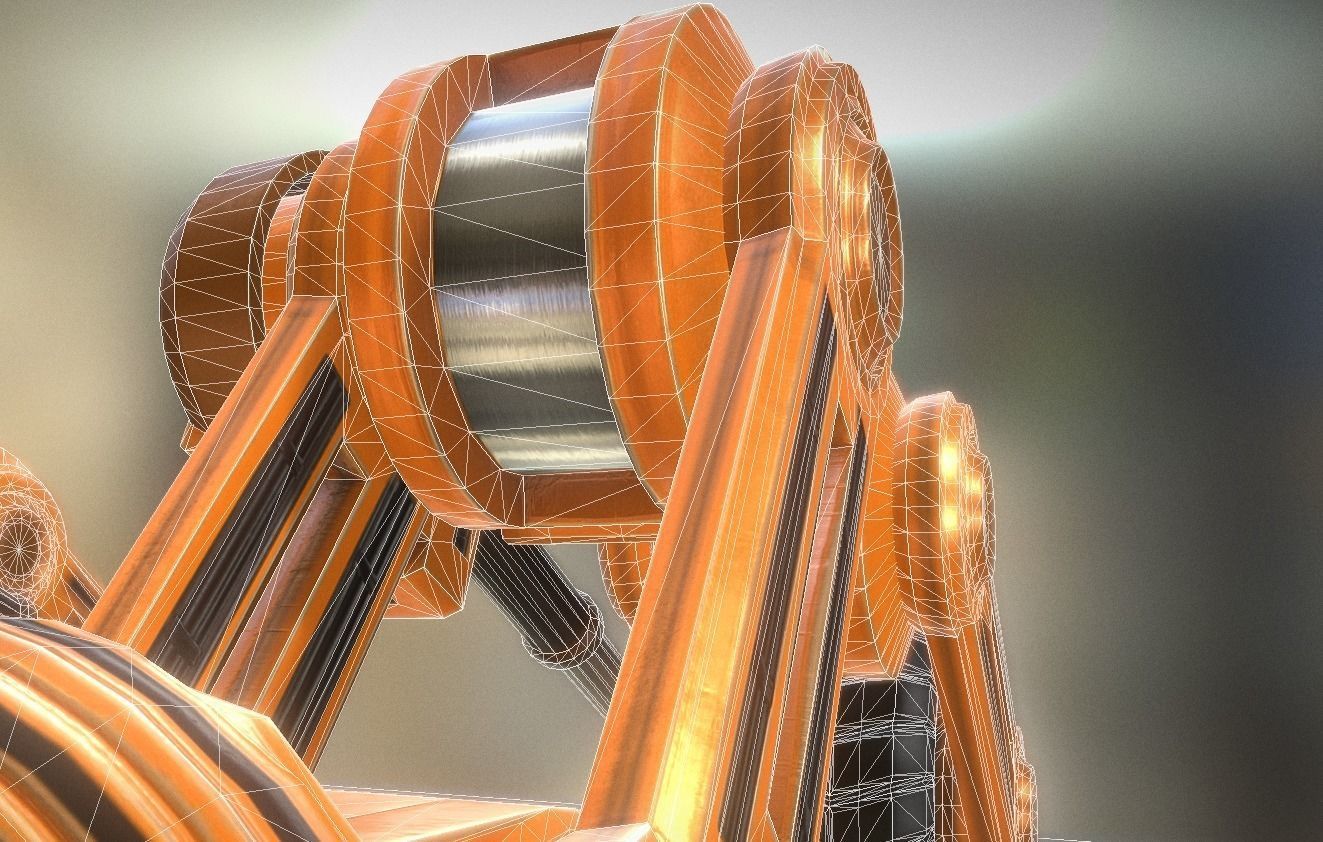 Hydraulic Suspension with Tires Orange Version Rig and Animation Low-poly 3D model_8