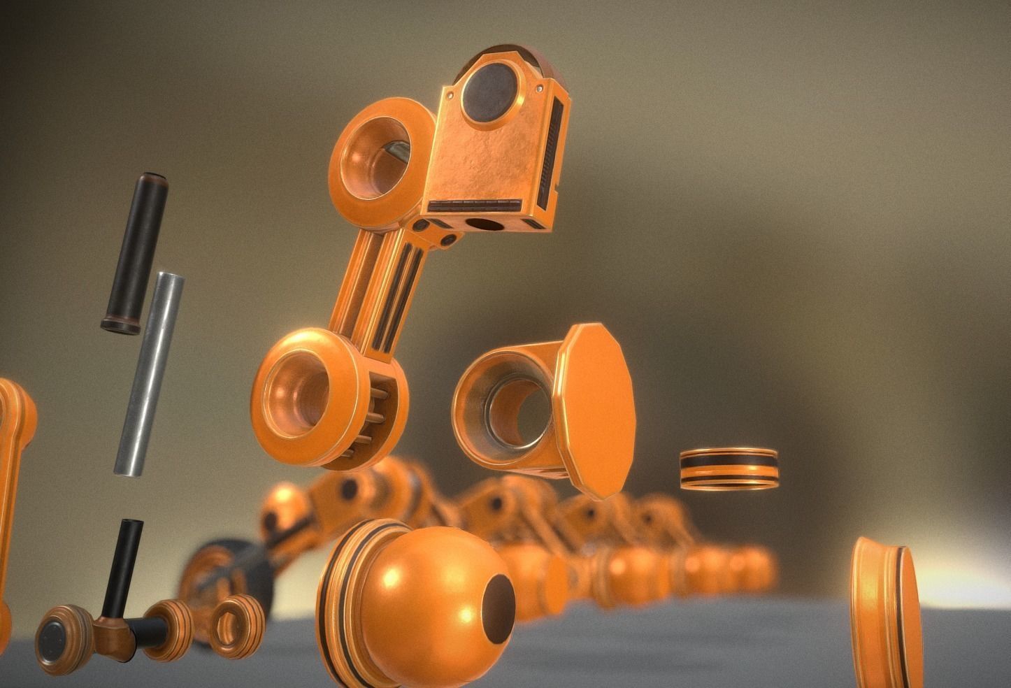 Hydraulic Suspension with Tires Orange Version Rig and Animation Low-poly 3D model_5