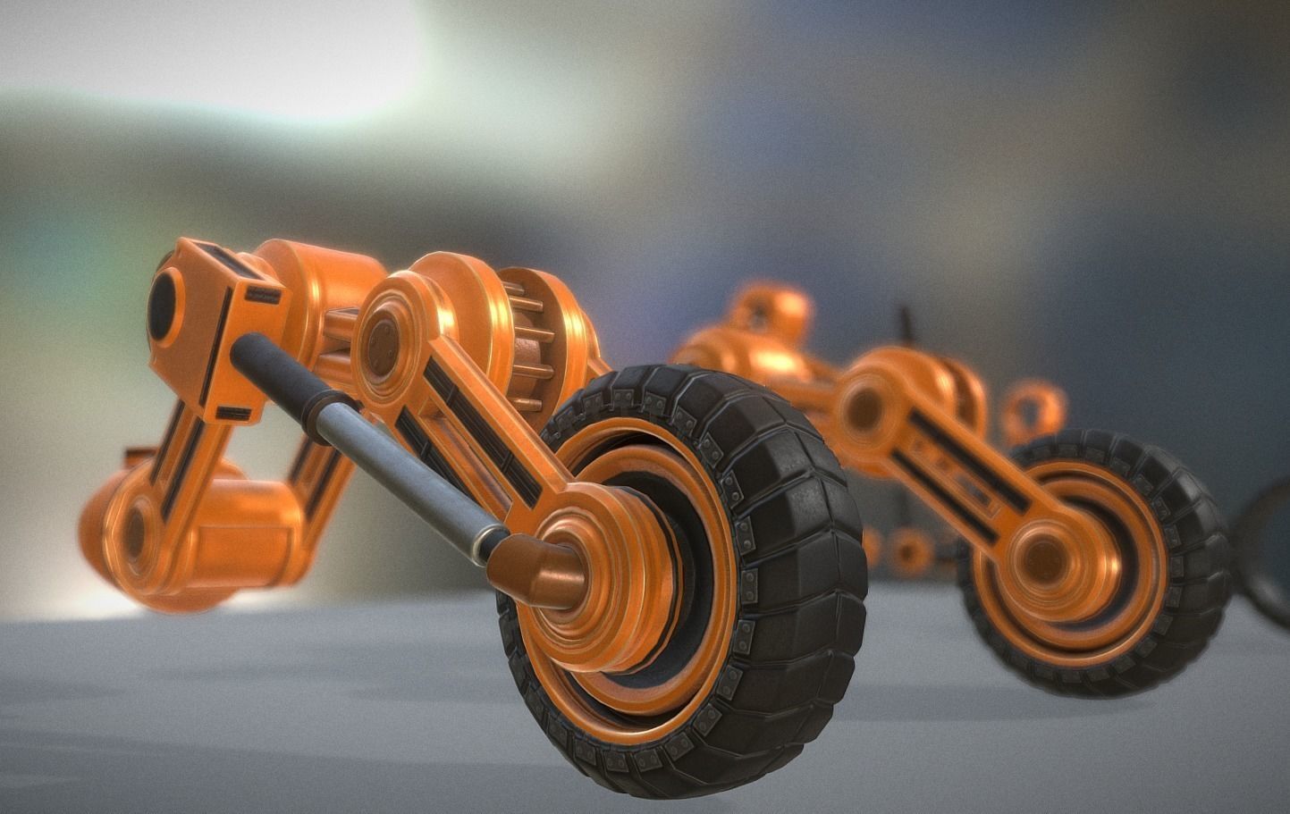 Hydraulic Suspension with Tires Orange Version Rig and Animation Low-poly 3D model_4