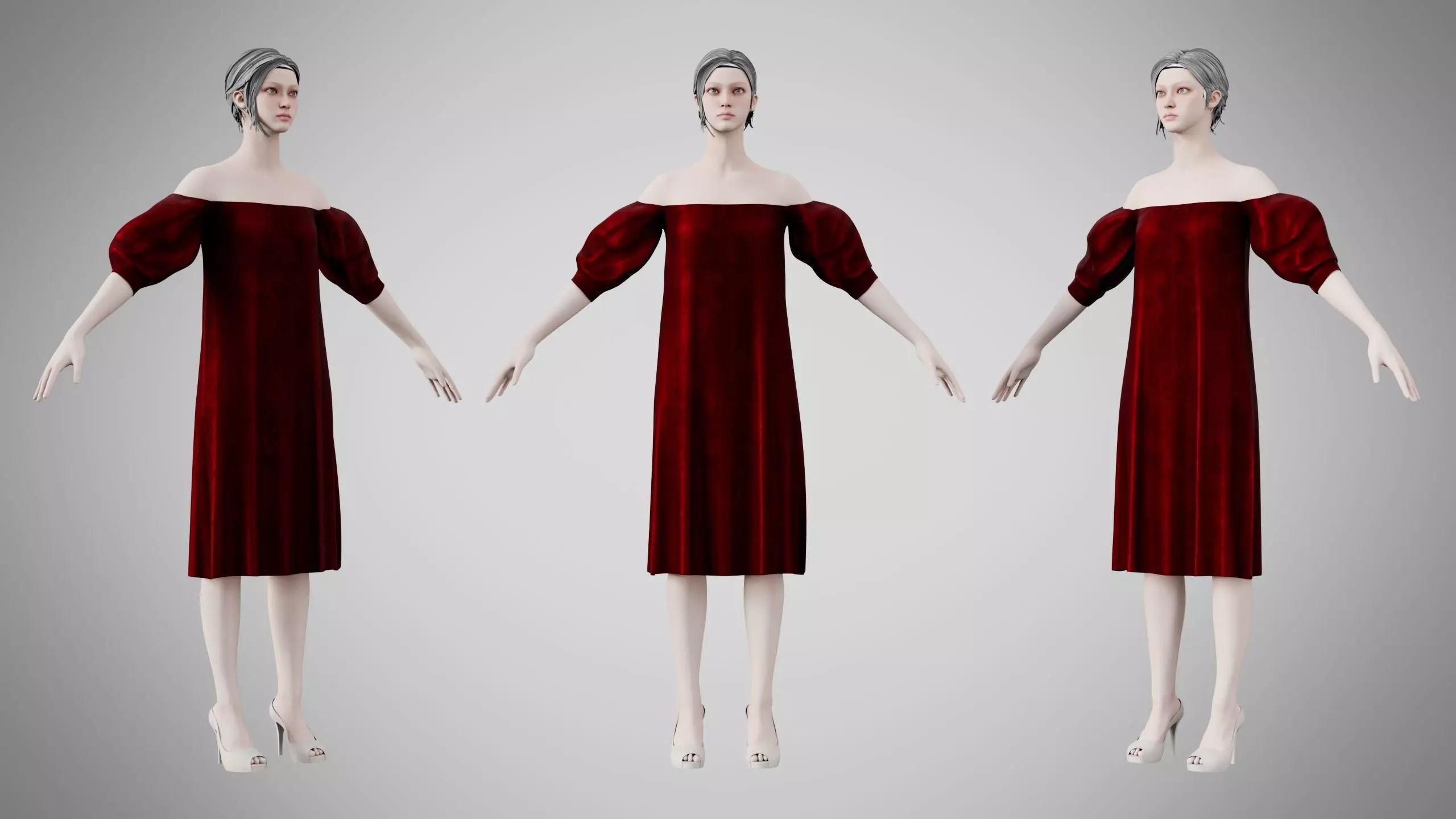 Dress 15 Burgundy Velvet Low-poly 3D model