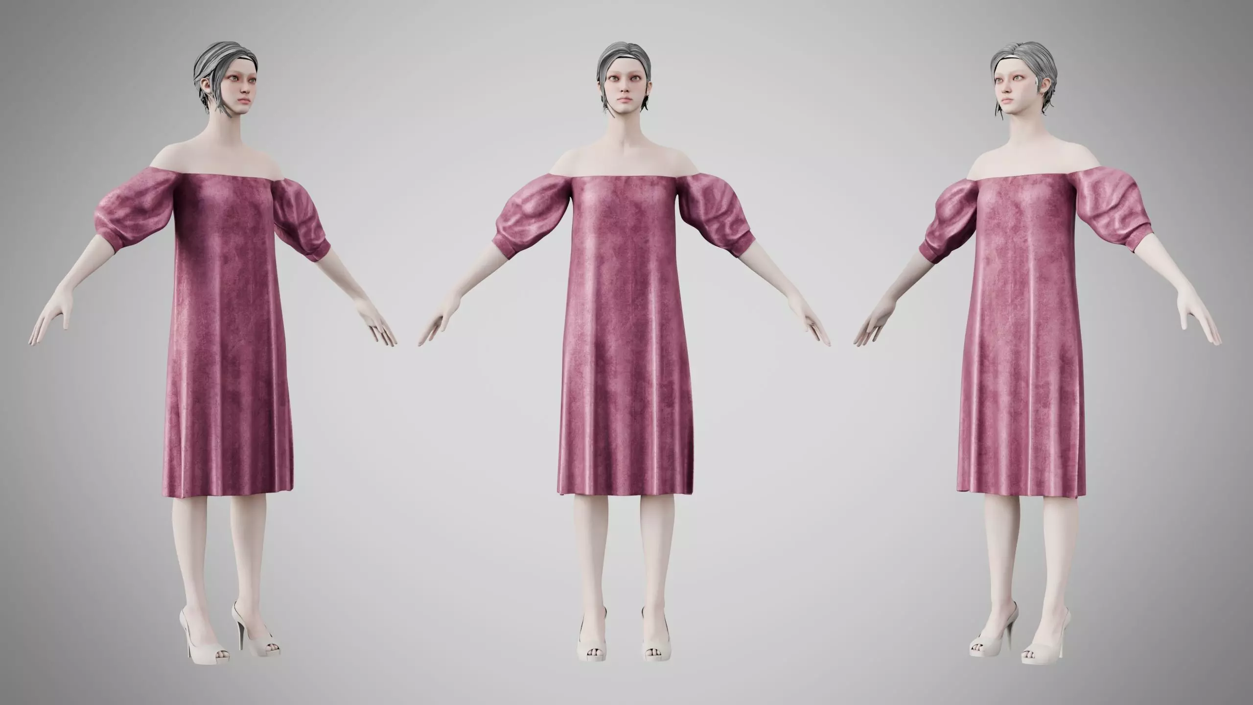 Dress 15 Dusty Rose Velvet Low-poly 3D model
