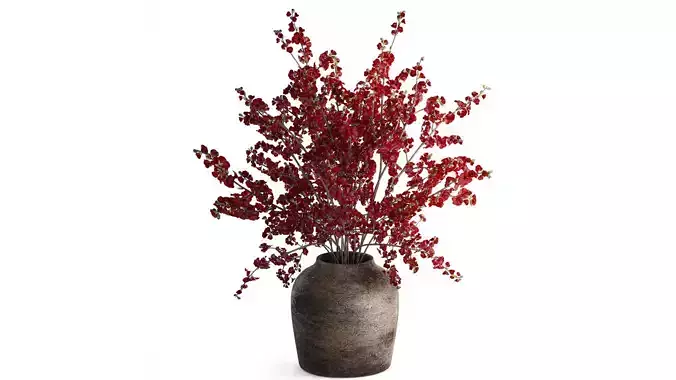 Formal bouquet red cherry blossom branches sakura vase decor