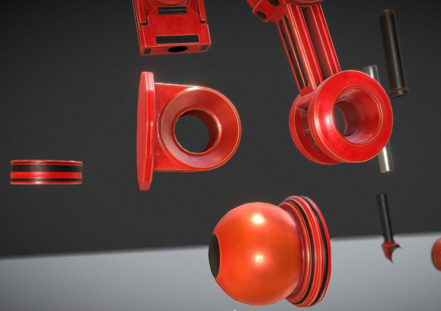 Hydraulic Suspension with Tires Neon Red Version Rigged Low-poly 3D model_10