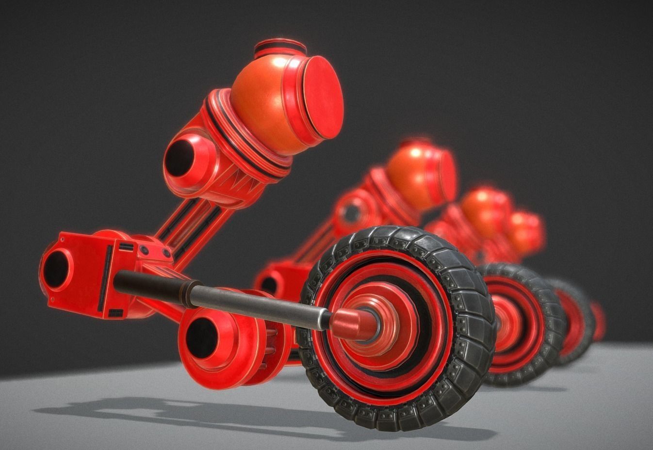 Hydraulic Suspension with Tires Neon Red Version Rigged Low-poly 3D model_6