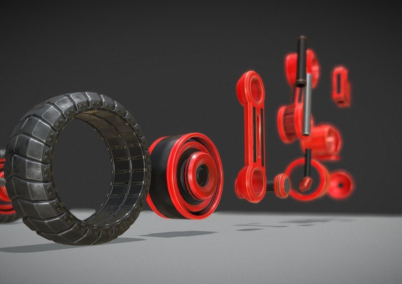 Hydraulic Suspension with Tires Neon Red Version Rigged Low-poly 3D model_5