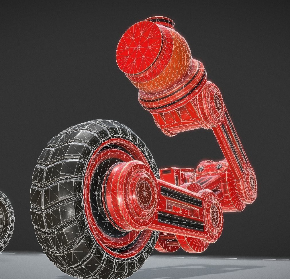 Hydraulic Suspension with Tires Neon Red Version Rigged Low-poly 3D model_8