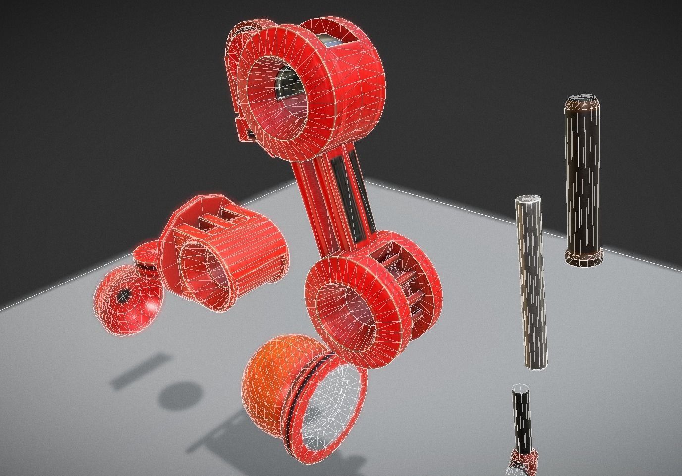 Hydraulic Suspension with Tires Neon Red Version Rigged Low-poly 3D model_13