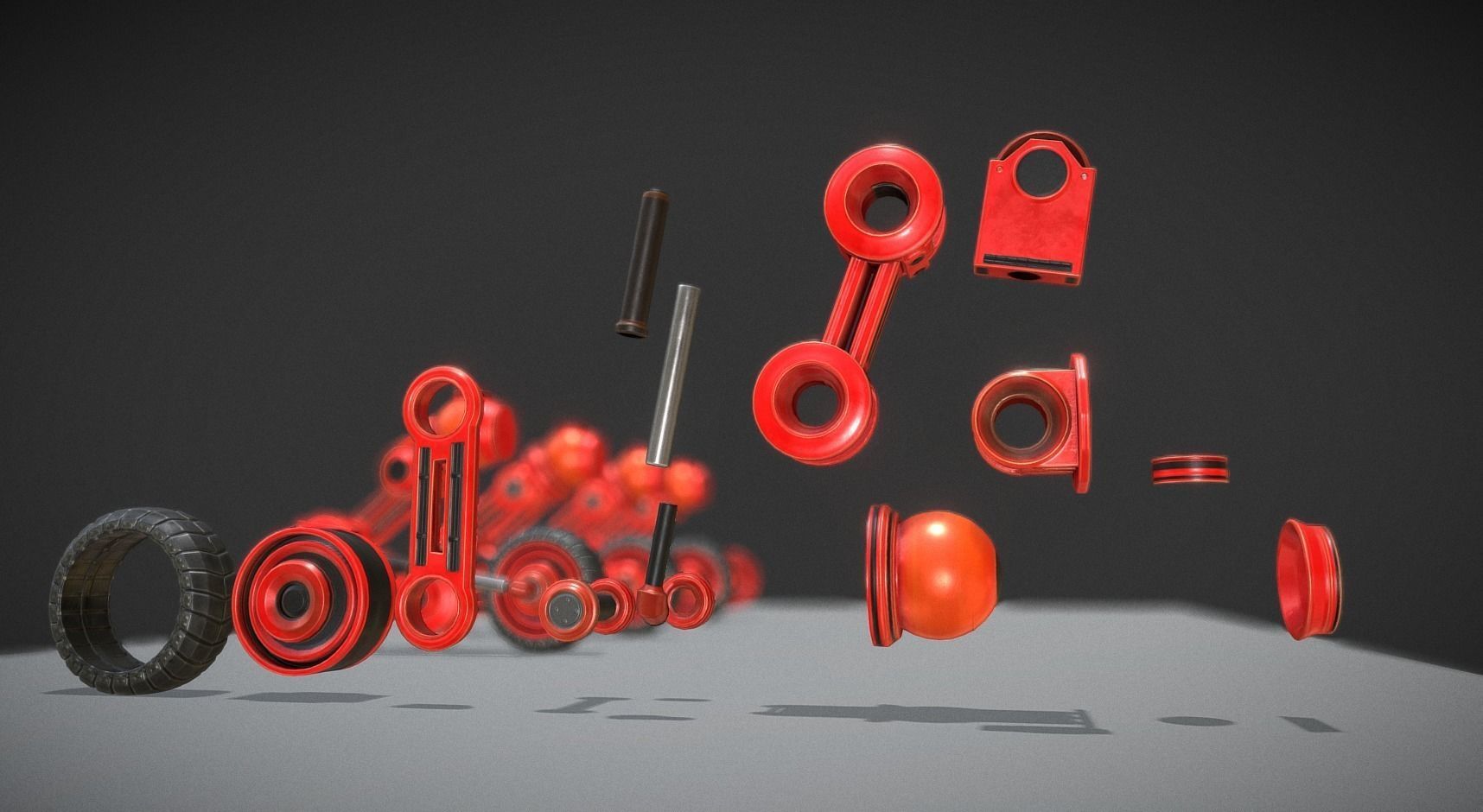 Hydraulic Suspension with Tires Neon Red Version Rigged Low-poly 3D model_12