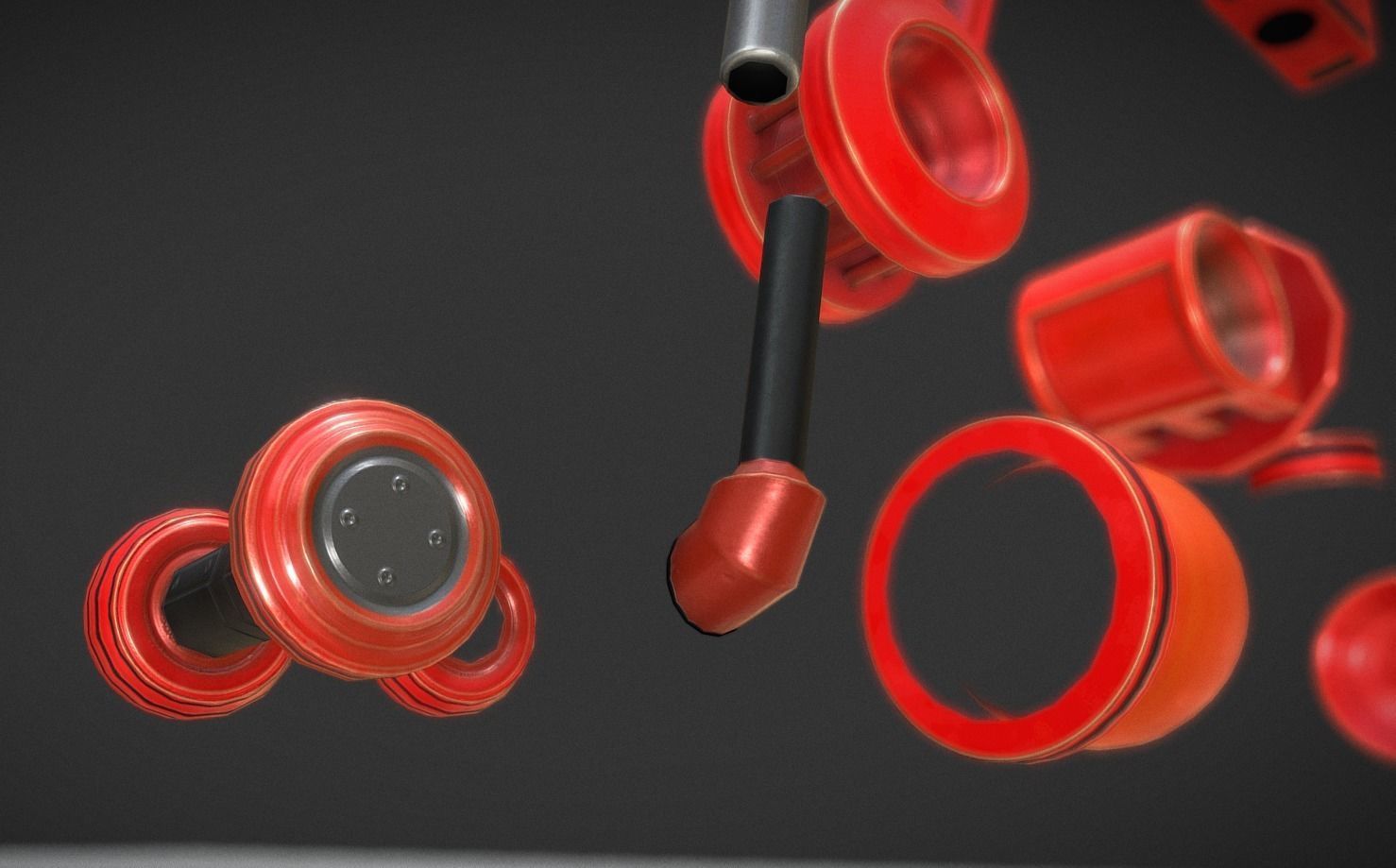 Hydraulic Suspension with Tires Neon Red Version Rigged Low-poly 3D model_9