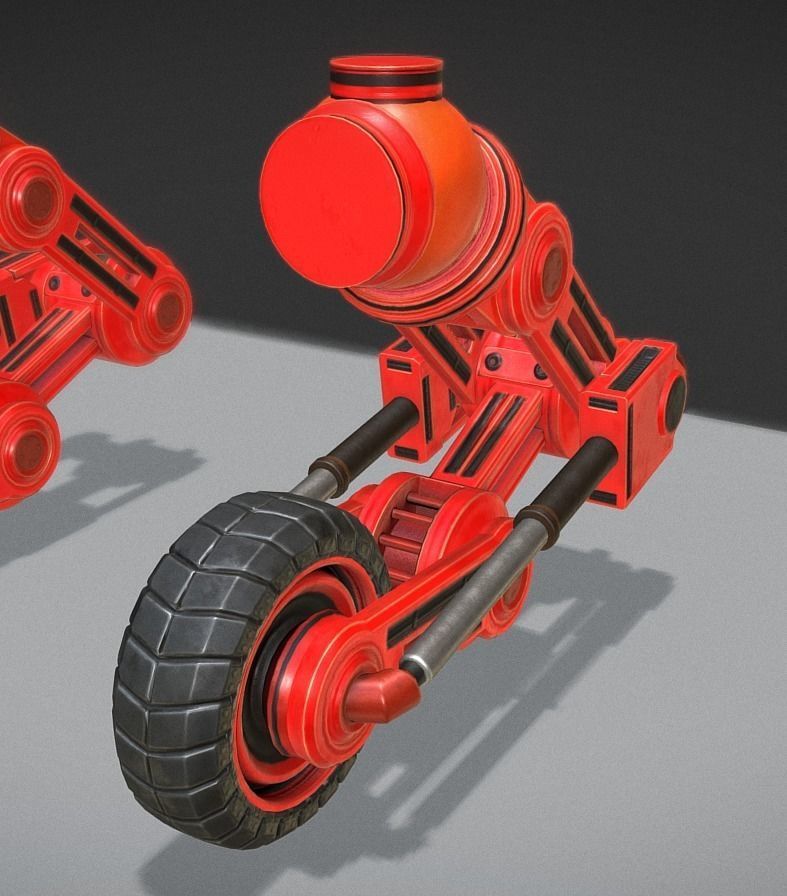 Hydraulic Suspension with Tires Neon Red Version Rigged Low-poly 3D model_0